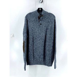 Chaps Men's Long Sleeve 1/4 Button 100% Cotton Blue Knit Pullover Sweater Size L